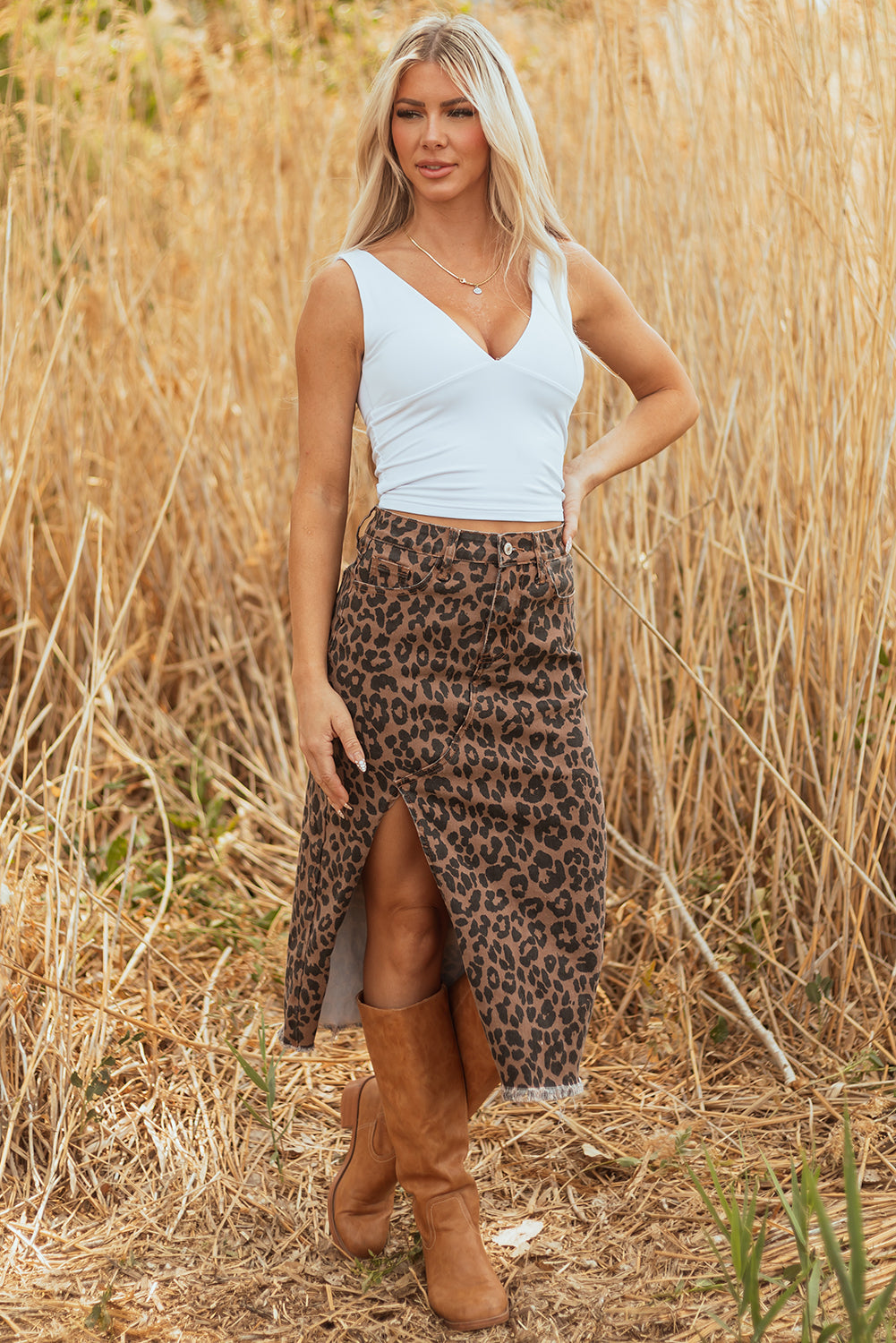 Jadecara Frayed Midi Skirt