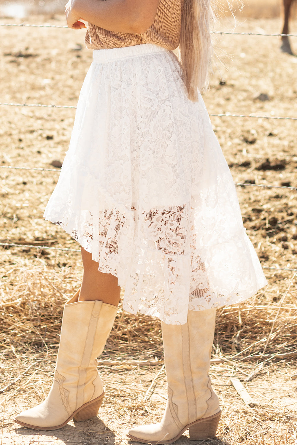 Melany Ruffled High-low Hem Midi Skirt