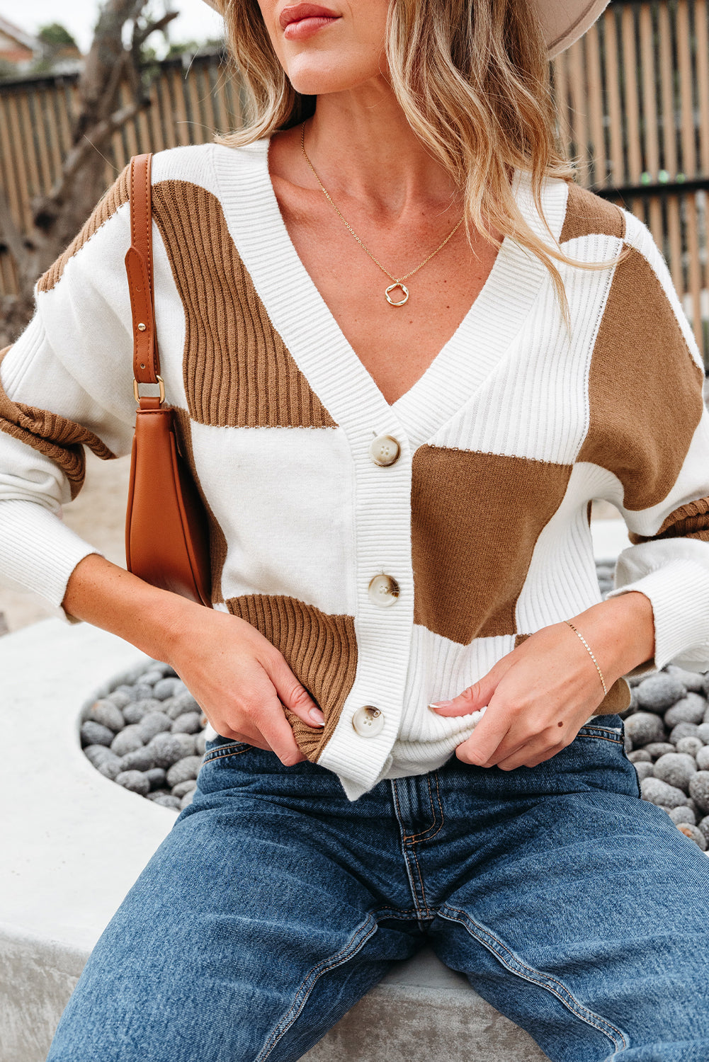 Julia Checkered Button Sweater Cardigan