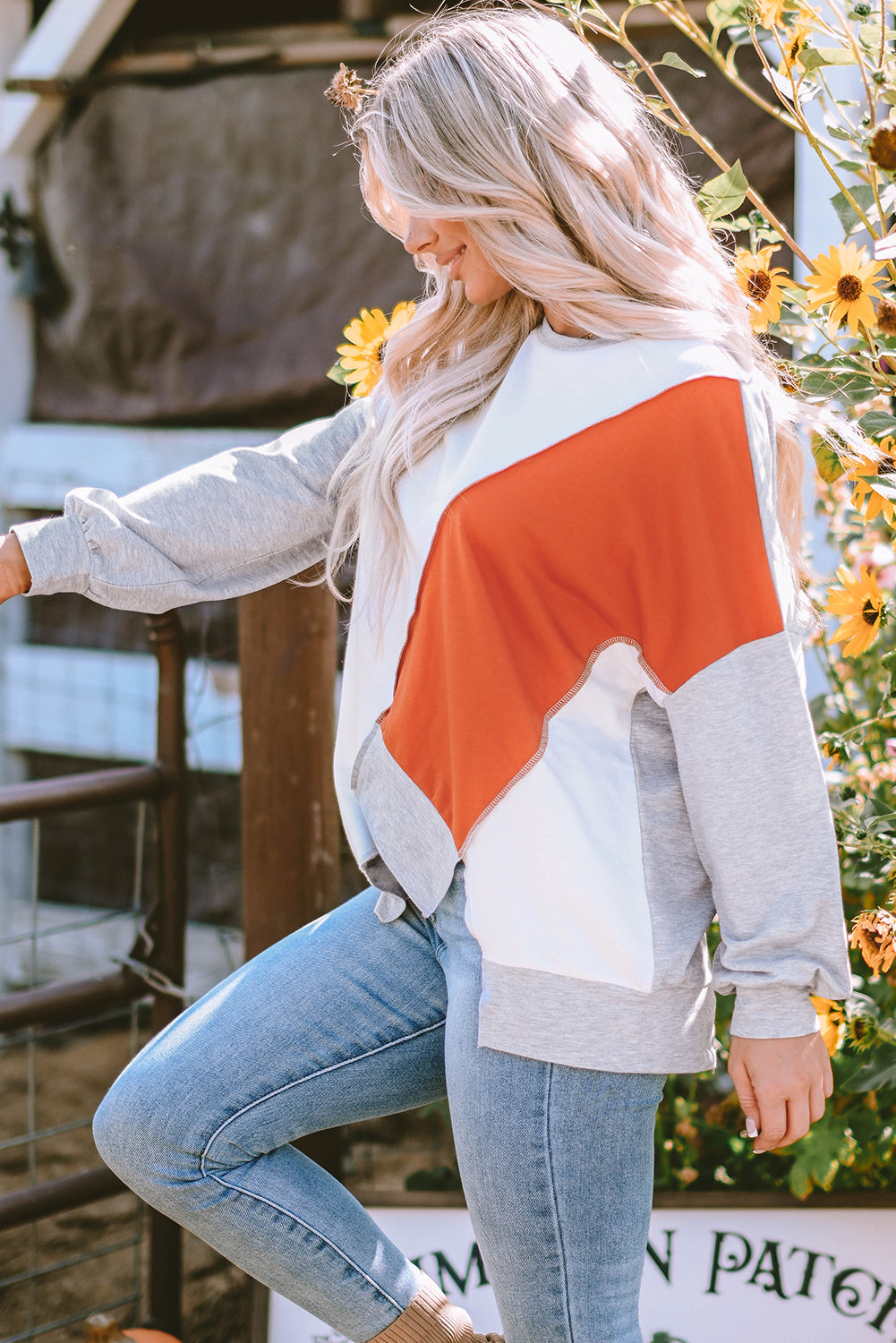 Isabella Stitching Irregular Hem Long Sleeve Top