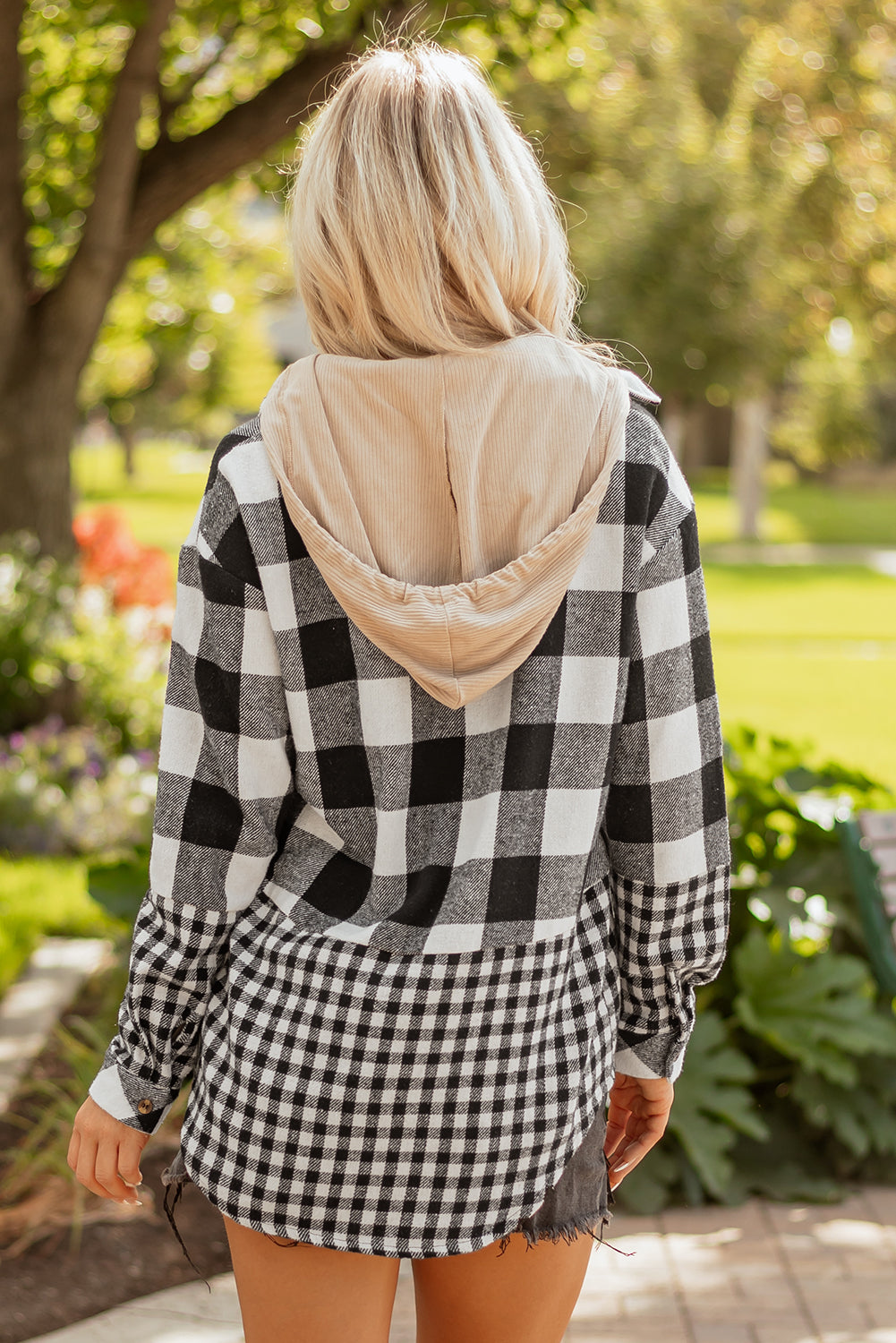 Cecelia Patchwork Drawstring Hooded Shacket