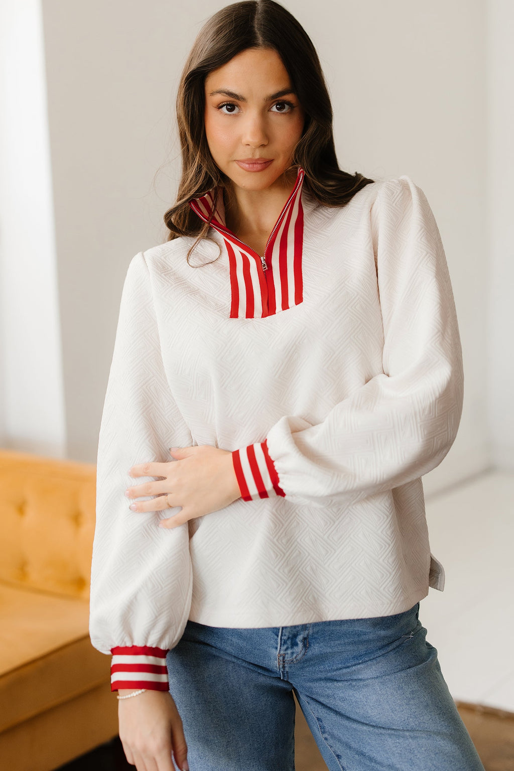 Danna Zipped Collar Pullover Top