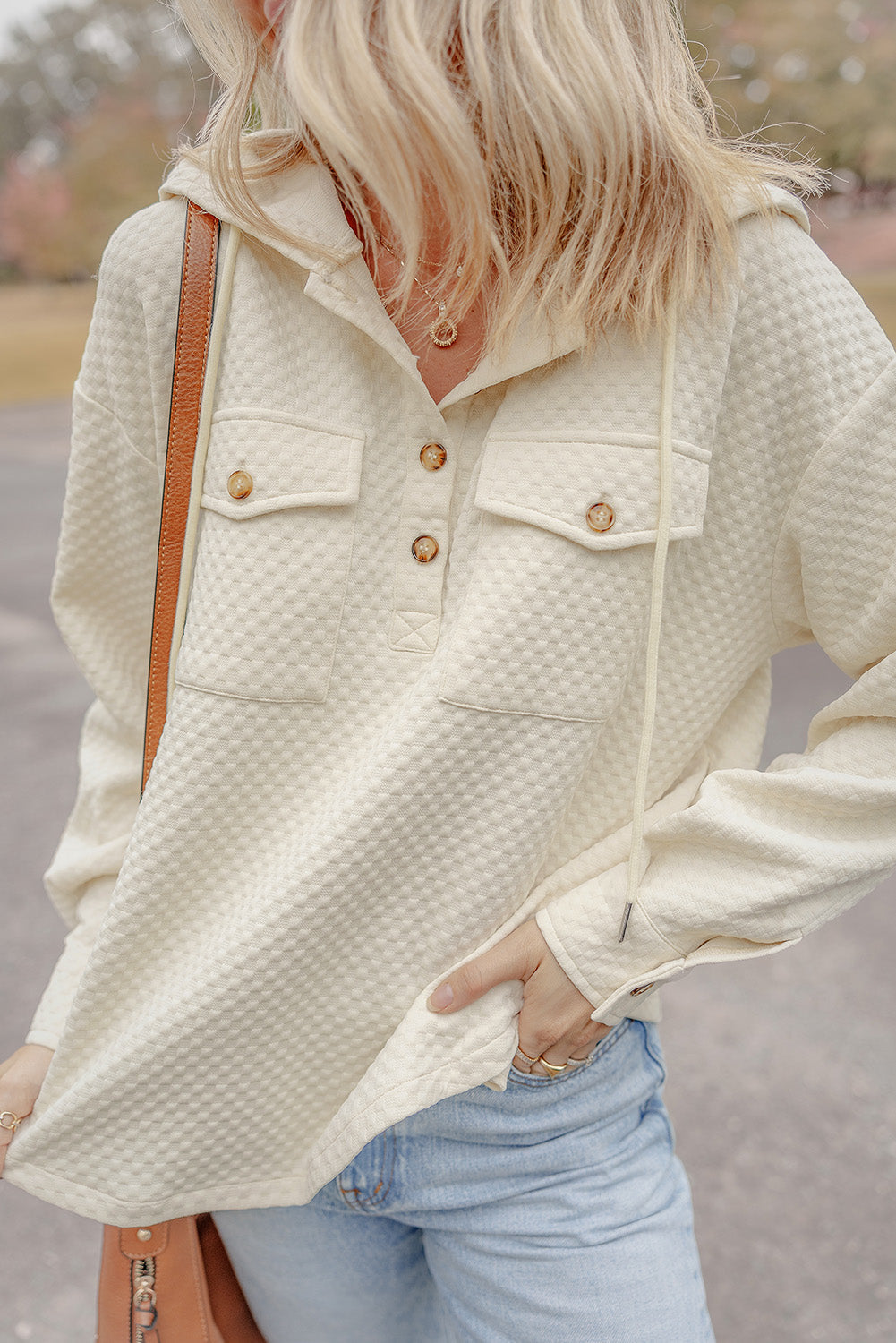 Julie Textured Neckline Side Hoodie
