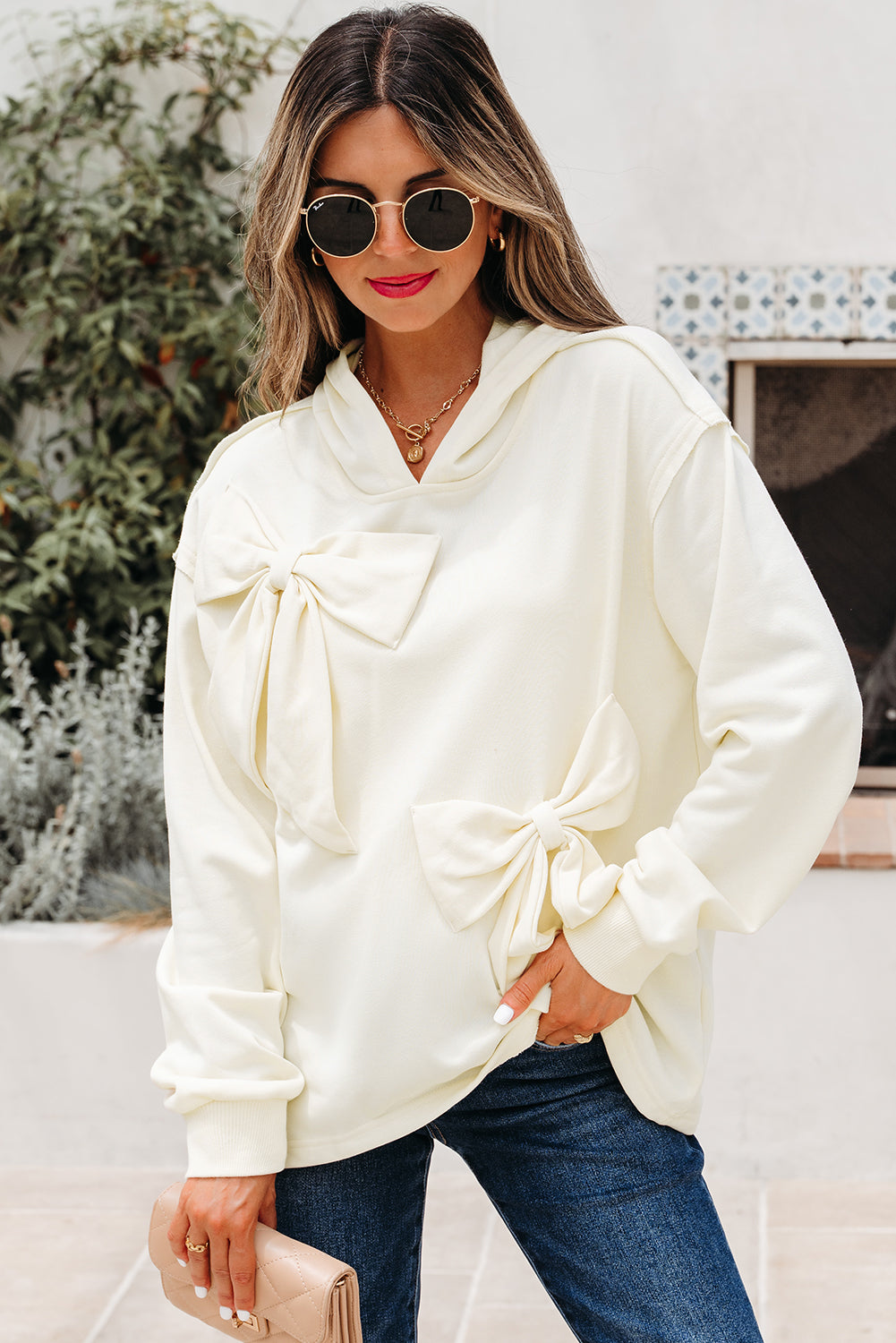 Raegwen Bow Detail Loose Hoodie