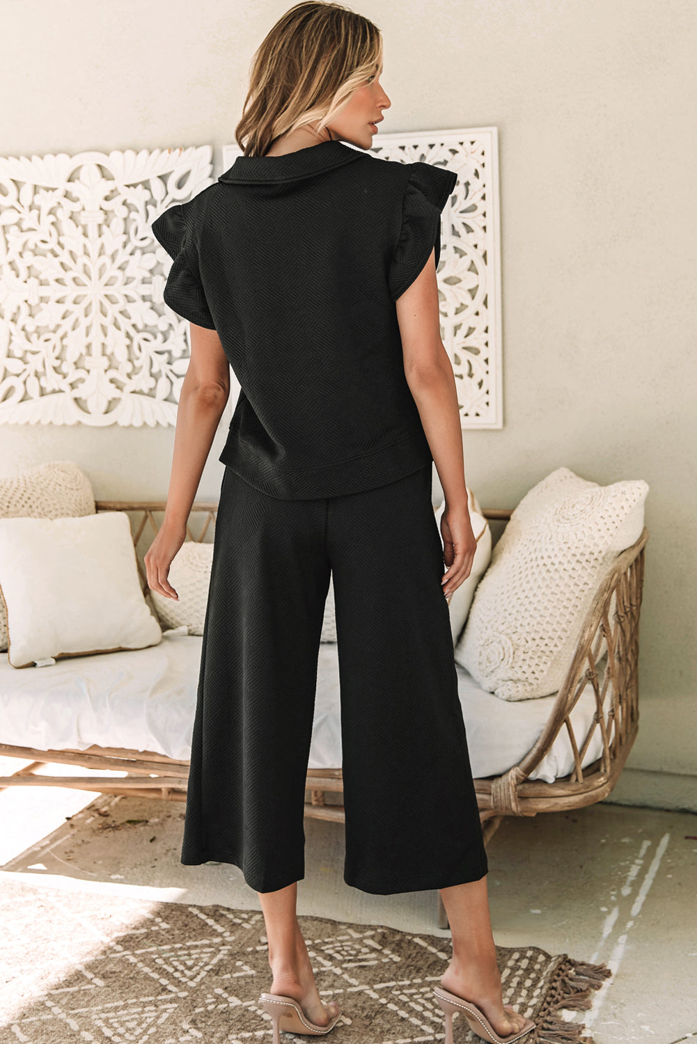 Alyssa Textured Flutter Sleeve Top