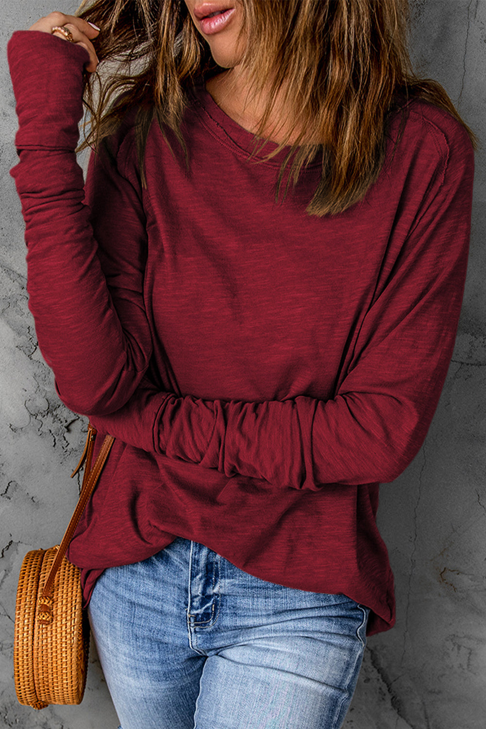 Madison Fiery Solid Long Sleeve Top