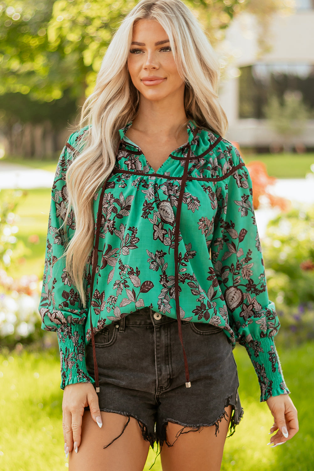 Elouise Shirred Puff Sleeve Blouse