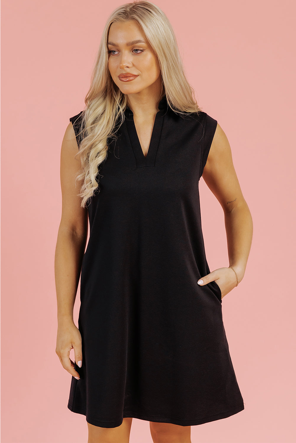 Kyla Collared Slit Neck Sleeveless Mini Dress